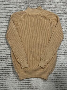 Talbots Sweater Womens Medium Tan Chunky Knit Crewneck Cozy Classic Pullover